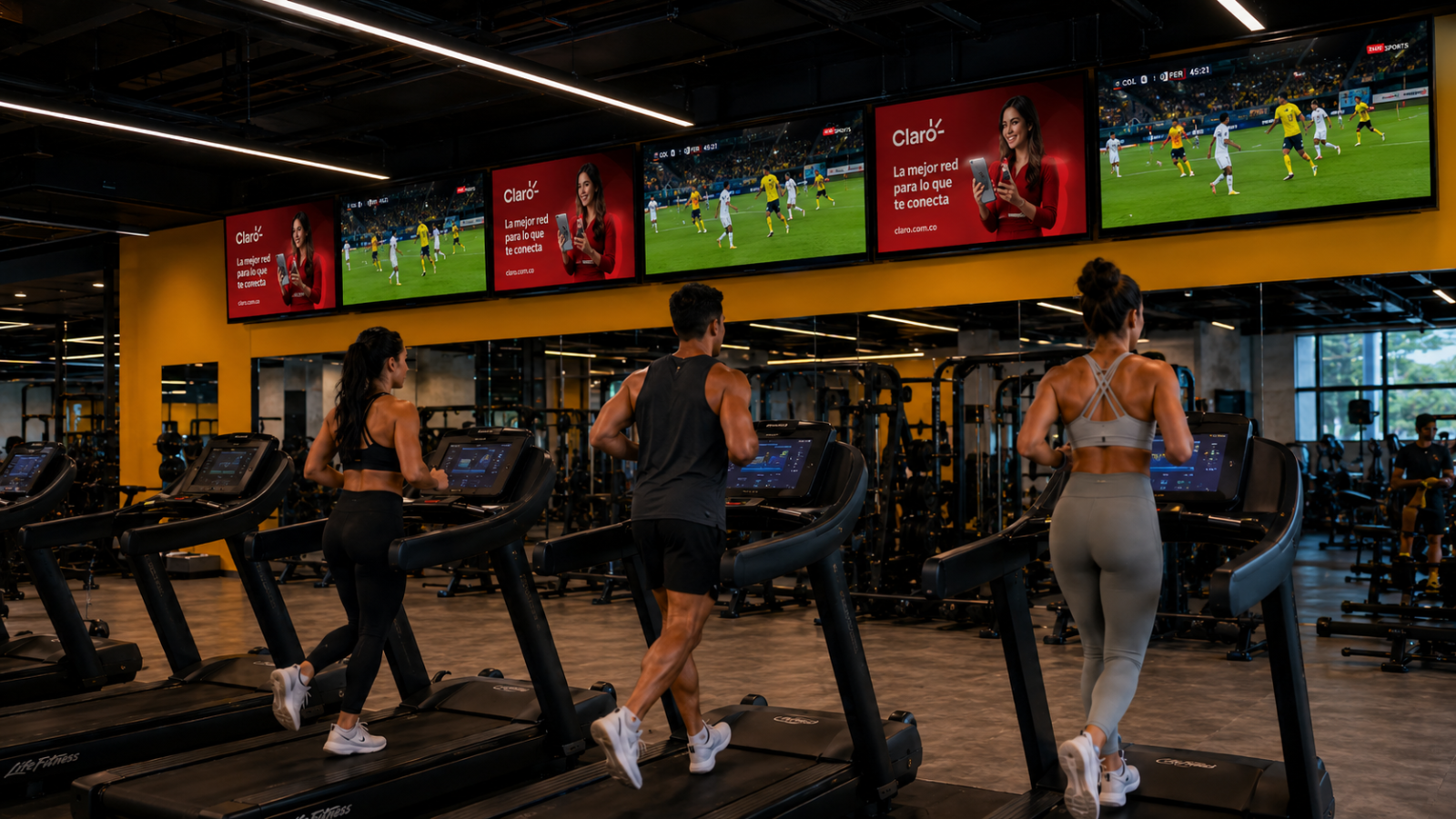 Pantallas digitales en gimnasio